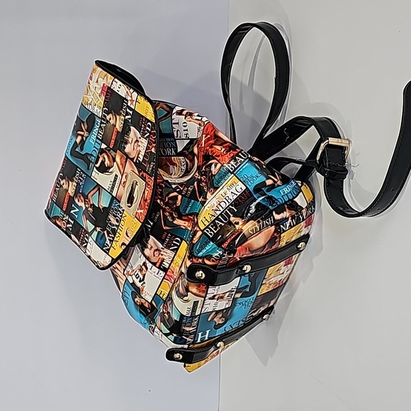 Magazine Cover Collage patent leather Backpack & Wallet Set - Picture 4 of 8